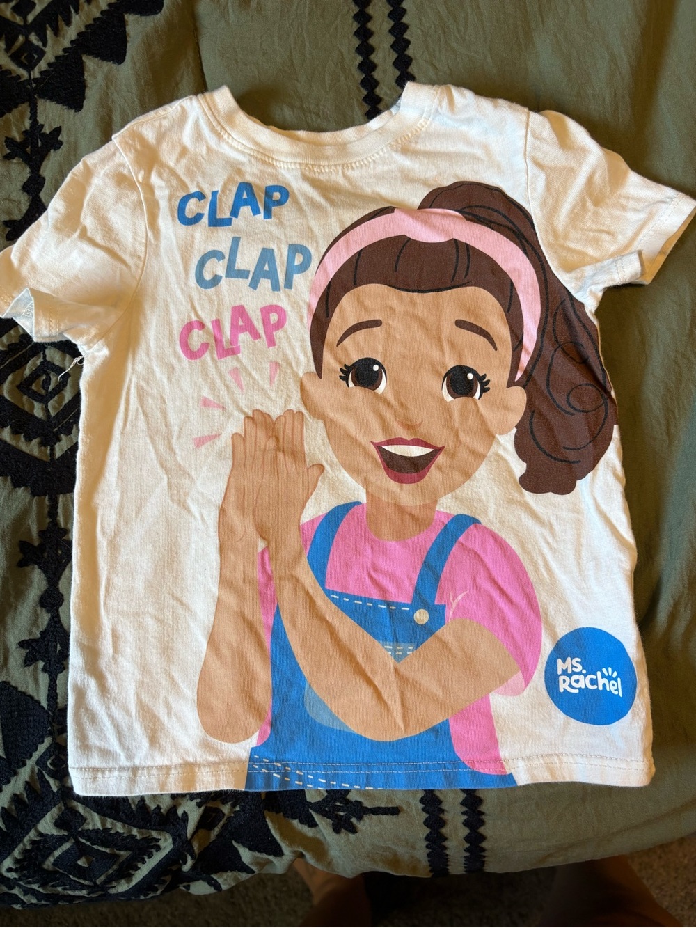 Ms. Rachel Girls' White Tee with Pink & Blue Character Graphic